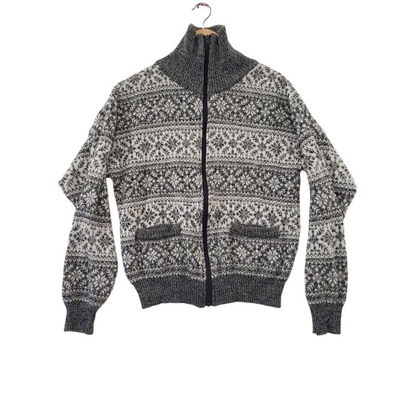 Vintage 90s FlatIron Mills Nordic Knit Sweater Size S Zip Front Retro Ski Winter - Picture 1 of 5
